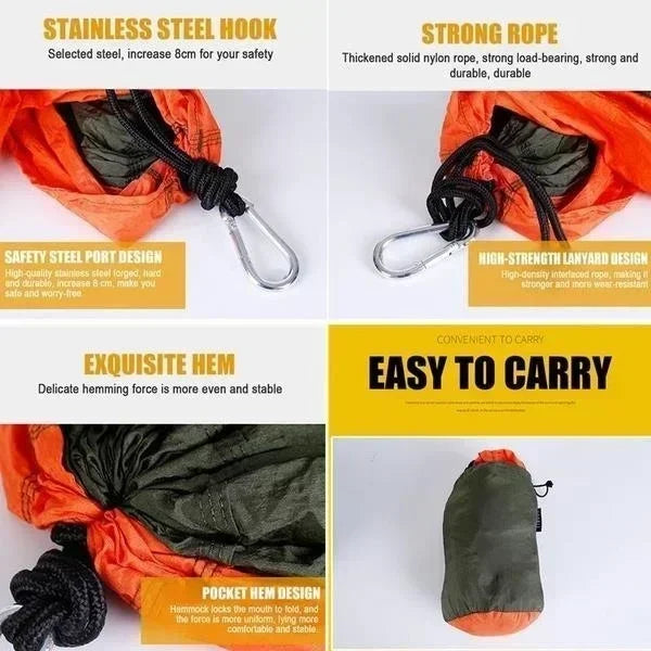 Outdoor Single Camping Hammock, Color Nylon Parachute Fabric, High Strength Portable Hanging Bed