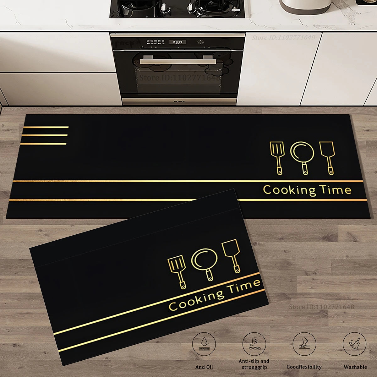 Kitchen Corner Floor Mat  Waterproof Carpet Non-slip Foot Mats Long Carpets Rug Black Plaid Home Decoration Rugs Washable Mat