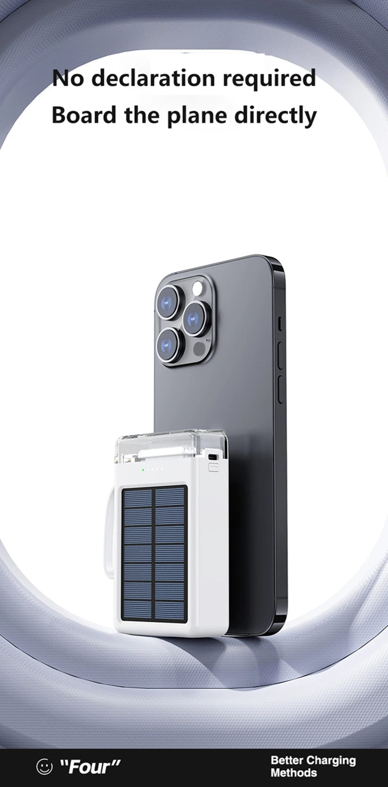 Lenovo 50000mAh Fast Charging solar compact portable LED light mobile power bank built-in cable power bank suitable for iPhone