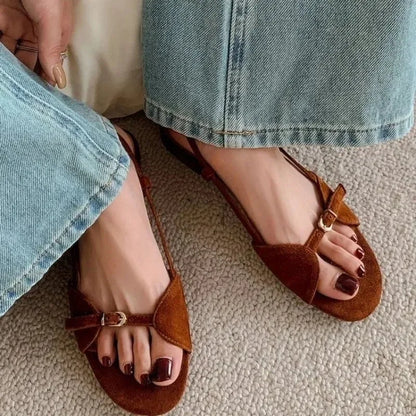 Vintage Line with Flat Sandals Design Sense Open Toe Slippers Casual Holiday Beach Shoes Light Single Shoes  Luxury Sandals