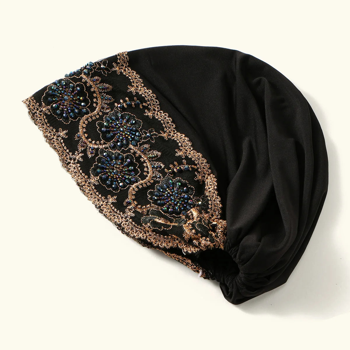 Luxury Embroidery Lace Turban Cap Muslim Women Floral Rhinestone Modal Head Cover Hat Islamic Headwear Bonnet Female Head Wraps