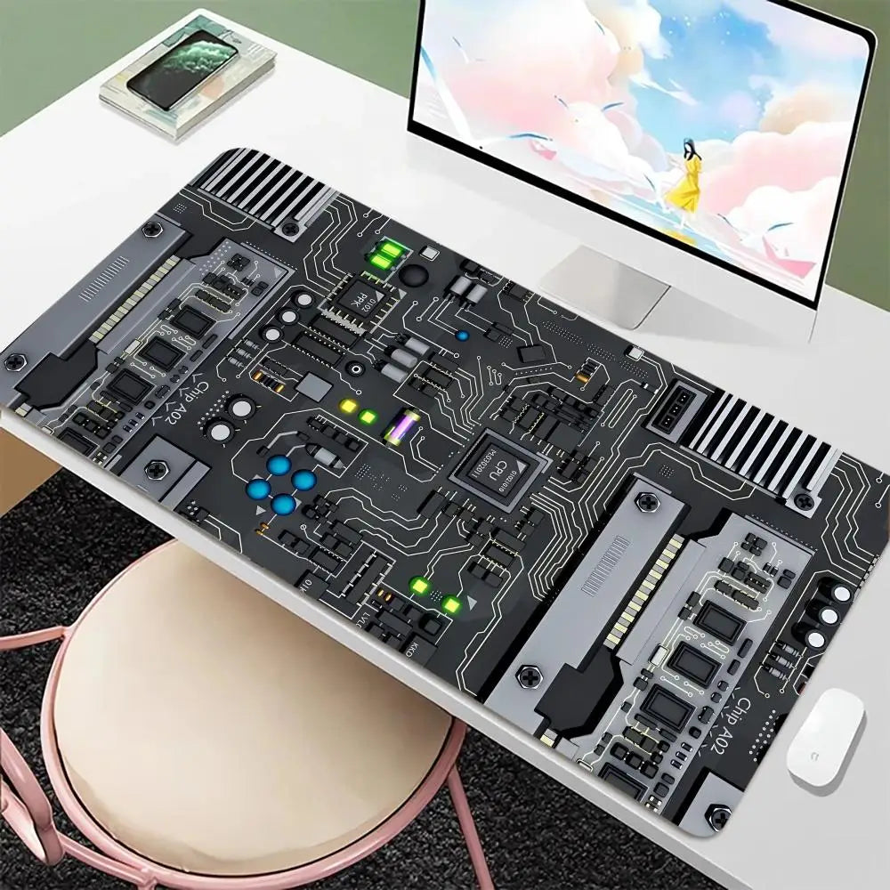 Retro Circuit Board Pattern Mouse Pad Large Computer Accessories Office Game Table Mat Rubber Anti-slip Mousepad Decor Desk Pads