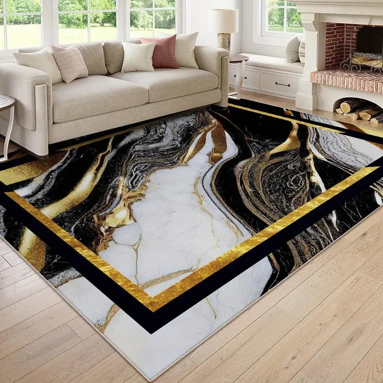 Black Geometric Large Carpet Light Luxury European and Carpet Home Sofa Tea Table Mat Indoor Outdoor Carpet Floor Mat Decoration
