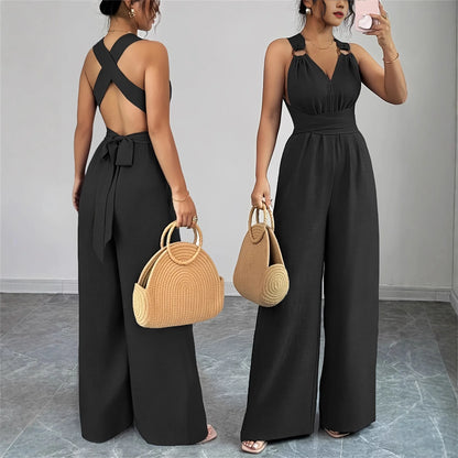Jumpsuits women 2026 rompers new features fashion sexy V-neck backless cross-belt, wide-leg jumpsuit jumpsuits women's clothing