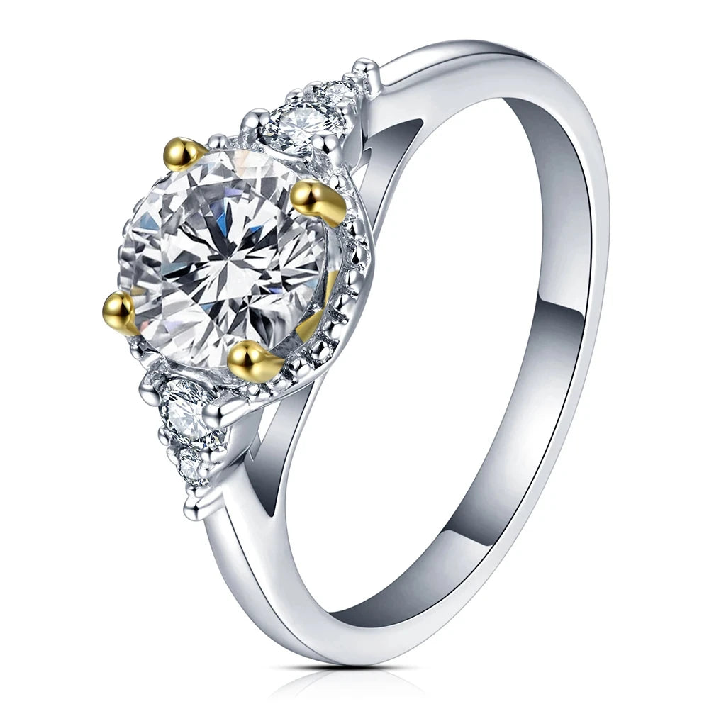 ATTAGEMS 1.0ct Round Engagement Ring 18K Yellow Gold Plated 925 Sterling Silver Diamond Moissanite Rings For Women Fine Jewelry