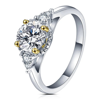 ATTAGEMS 1.0ct Round Engagement Ring 18K Yellow Gold Plated 925 Sterling Silver Diamond Moissanite Rings For Women Fine Jewelry