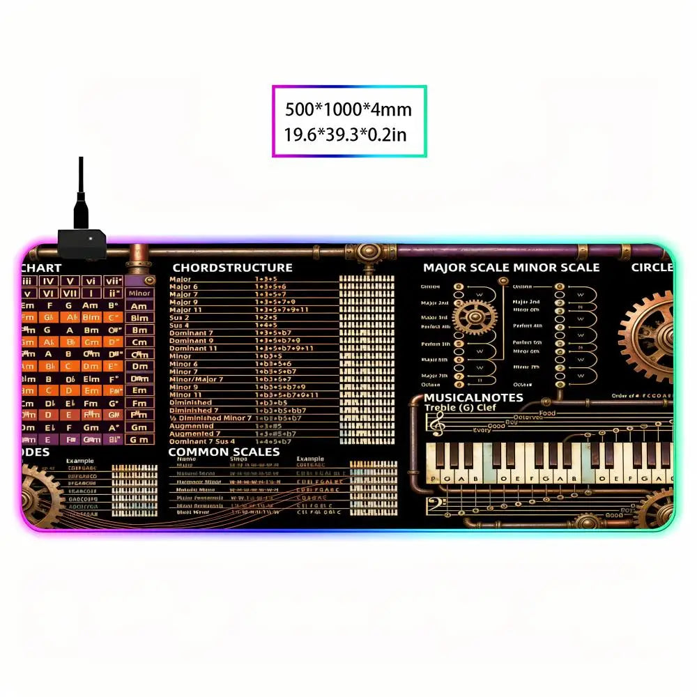 RGB LED Music Theory Mouse Pad Shortcut Keys Mouse Pad Desk Mat Cheat Sheet HYBXAXC  Users Anti Slip Software Engineers Desk Pad