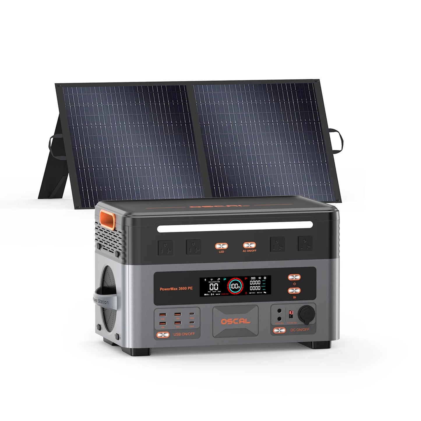 OSCAL 3600W Portable Power Station PowerMax 3600 PE Portable Solar Generator 2016Wh LiFePO4 Power Station 1.5H Fast Charging for Home RV Emergency With 100W Solar Panel