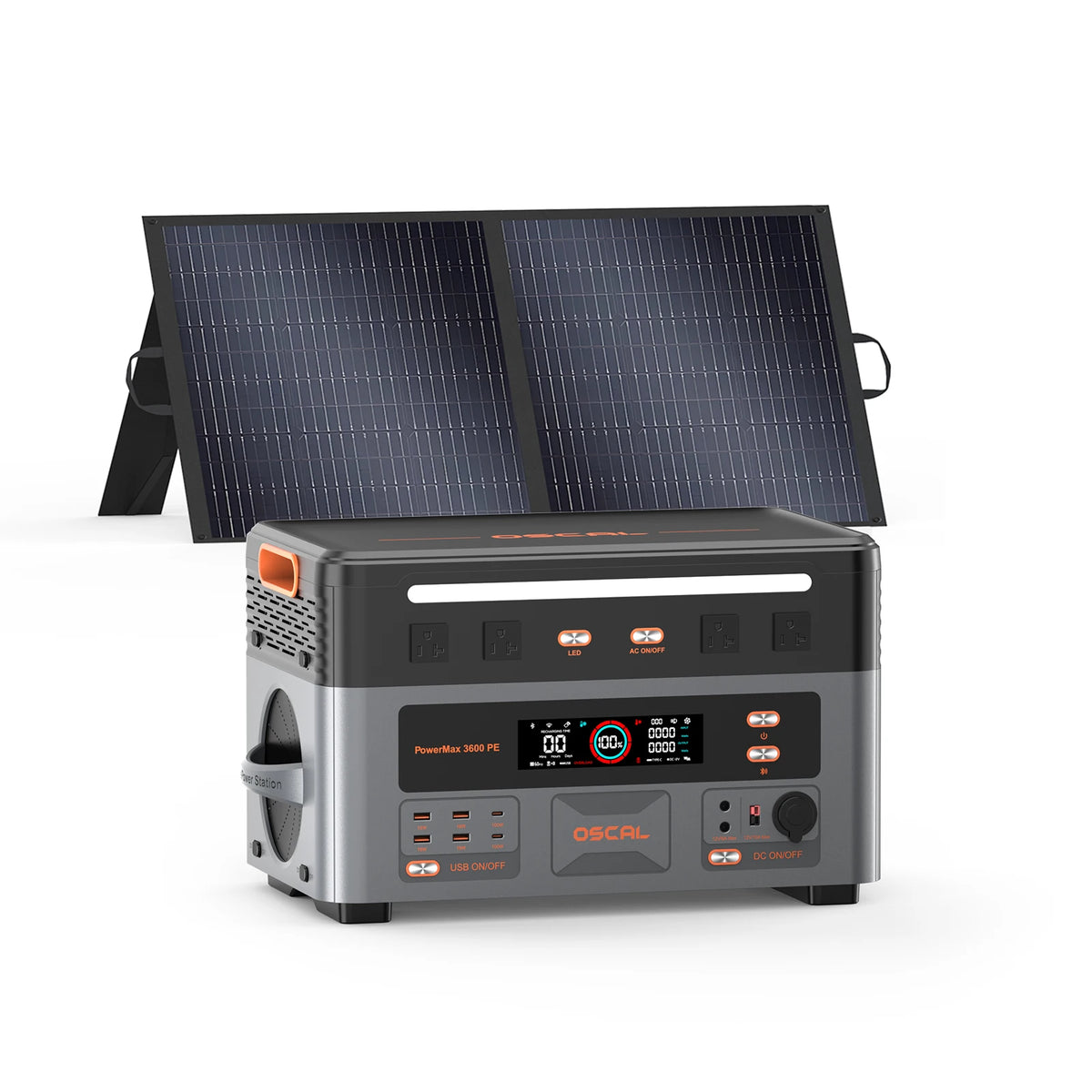 OSCAL 3600W Portable Power Station PowerMax 3600 PE Portable Solar Generator 2016Wh LiFePO4 Power Station 1.5H Fast Charging for Home RV Emergency With 100W Solar Panel