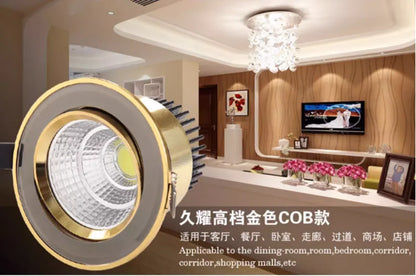 Gold Electroplating Ultra-High Quality Recessed LED Downlights Dimmable 7W9W12W15W COB Ceiling Spotlights AC90~260V For Home Use