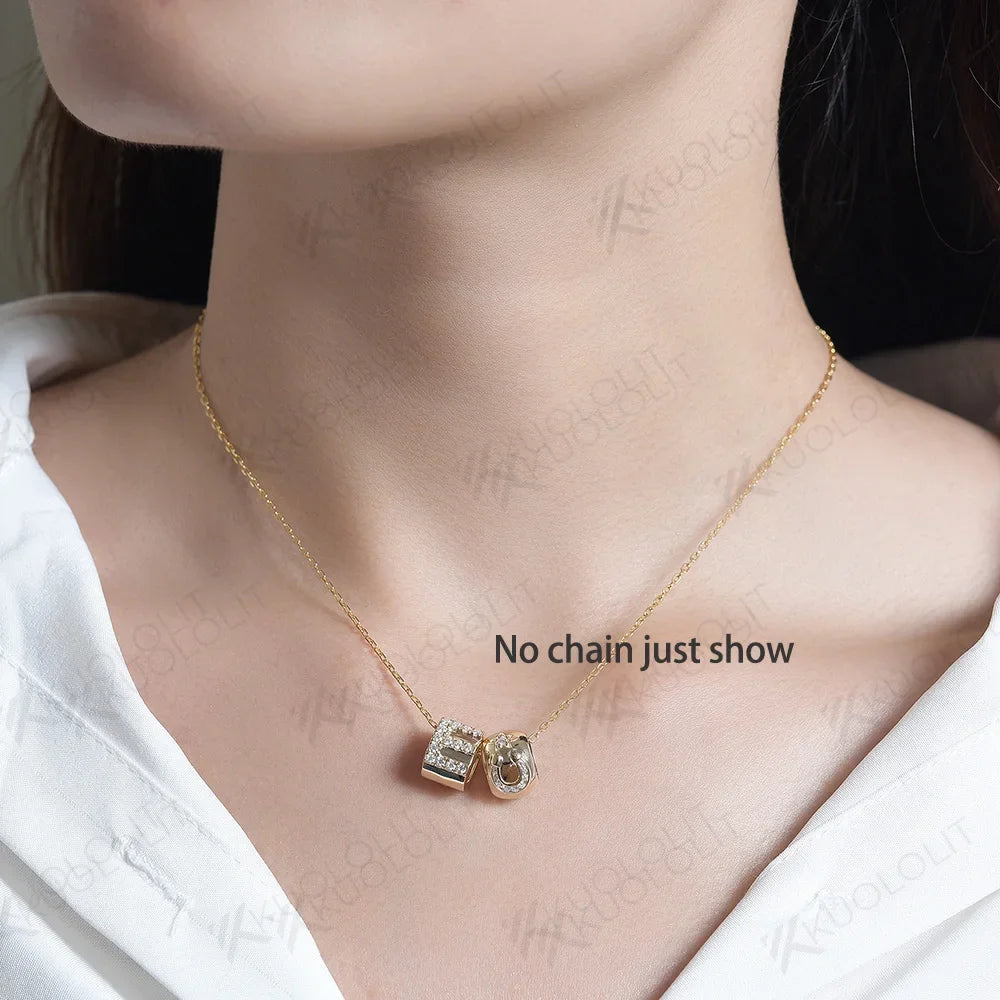 Kuololit Moissanite Necklaces for Women Solid 10K 14K 585 925 Sliver Customize A-Z Lucky Letters Pendant No Chain for Engagement