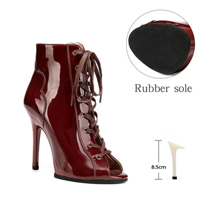 Women Sexy Thin High Heel Dance Shoes Party Ballroom Pole Jazz Lace Up Platform Dancing Boots Short Tube Heels 8.5/9.5CM Booties