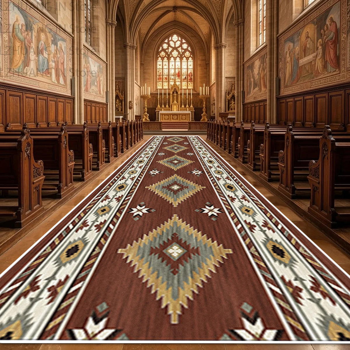 Red Luxury European Style Long Corridor Carpet Decoration Church Wedding Non-slip Soft Runner Rug Easy Clean Lint-free Floor Mat