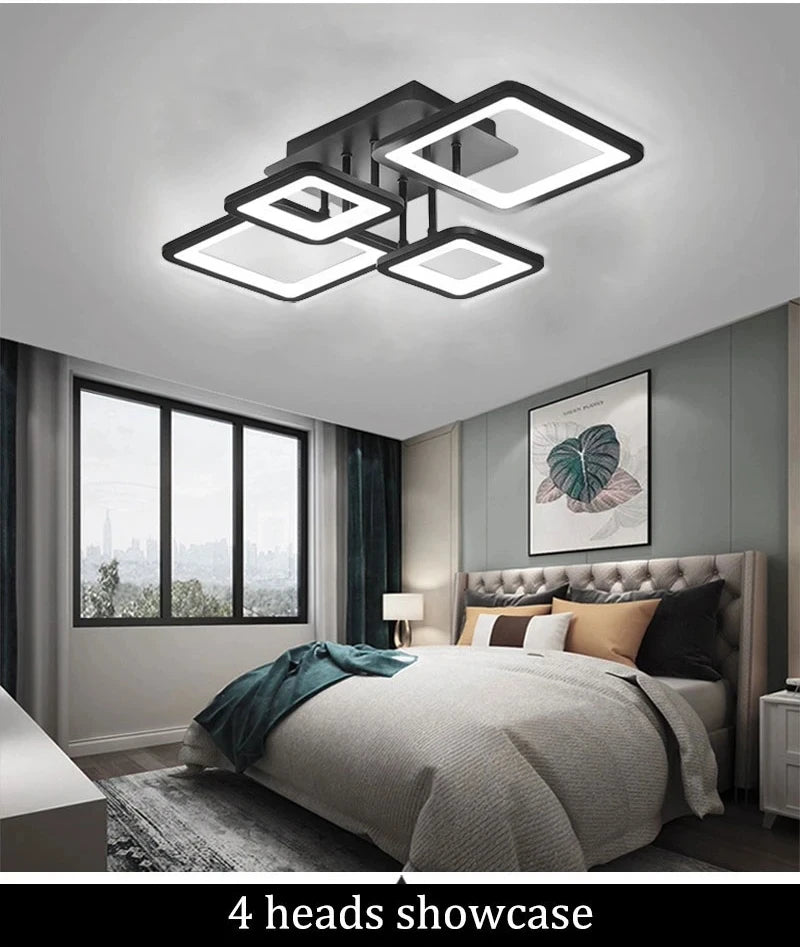 Creative Grid LED Ceiling Light Luxury Villa Hall Black Living Room Decor Dining Room Ceiling Chandelier Home Lustre Fixture