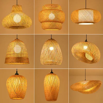 2025 Newest Bamboo Pendant Lamps Ceiling Lights Rattan Wicker Lustre Hand Knit Braiding Suspended Home Dining Braided Decor Hot
