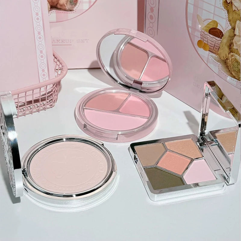 ART VALUE 7PCs Multipurpose Makeup Sets Include 3 Matte Lip Mud,1 Pressed Powder,1 Blush,1 Eyes Palette And Necklace Cosmetics