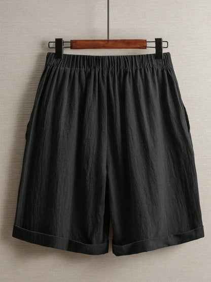 Summer women's thin five-point pants, wide-leg casual straight-leg high-waisted women's pants, fashionable outdoor sports pants
