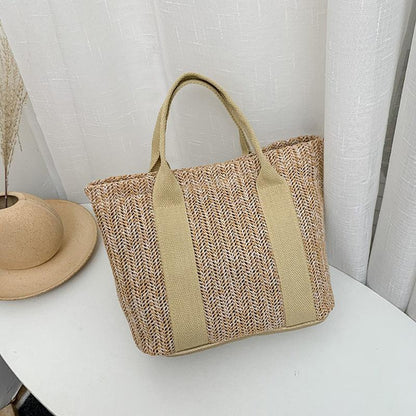 Summer Trend Straw Bags New Popular Hit Color Handbags for Women Zipper Color Matching Tote Bag