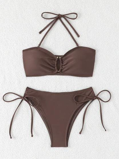 High Waist Bikini Women's Swimsuit 2026 Knotted Bathing Suits Woman Swimwear Bandeau Push Up Bikinis Sets Brazilian Beach Wear