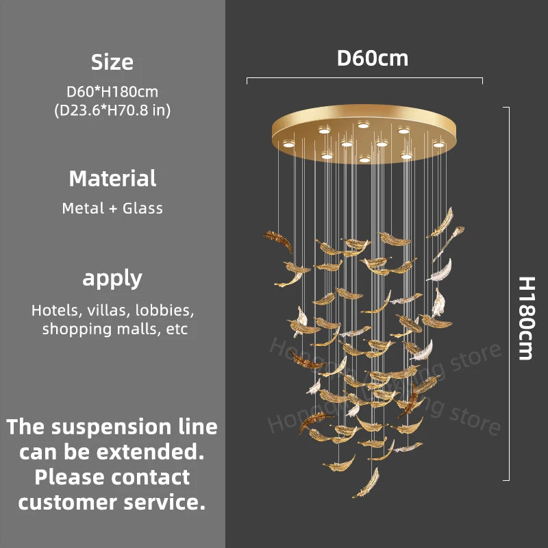 Modern Hotel Lobby Hanging Lamp Luxury Glass Led Chandeliers Customized Long Pendant Light Villa High Ceiling Chandelier Lustre
