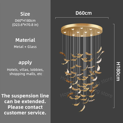 Modern Hotel Lobby Hanging Lamp Luxury Glass Led Chandeliers Customized Long Pendant Light Villa High Ceiling Chandelier Lustre