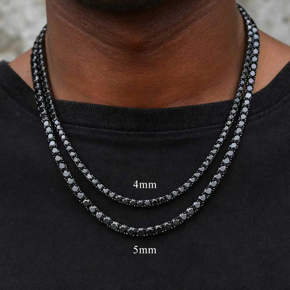 FLEXKING 3/4/5MM Black VVS1 Moissanite Tennis Chain Stainless Steel Men Necklace Bracelet Hip Hop Iced Out Jewelry