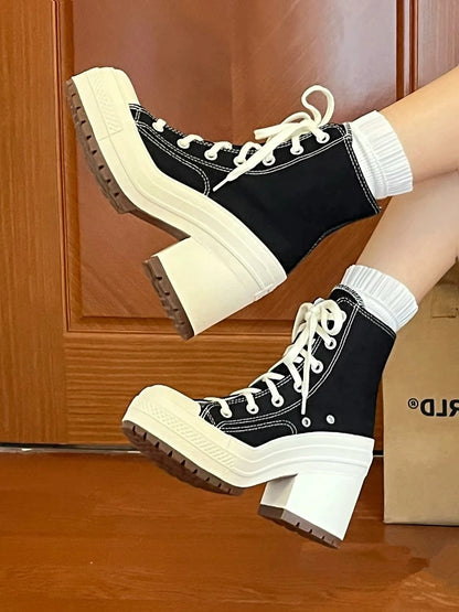 Women's High-heel Shoes Classic High Top Canvas Shoes Designer Platform Sneakers for Women Breathable Casual Shoes Zapatos Mujer