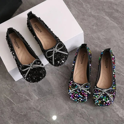 2026 Women Bling Flats Shoes Casual Walking Shoes Spring New Round Toe Bowtie Female Fashion Brand Dress Zapatillas Mujer