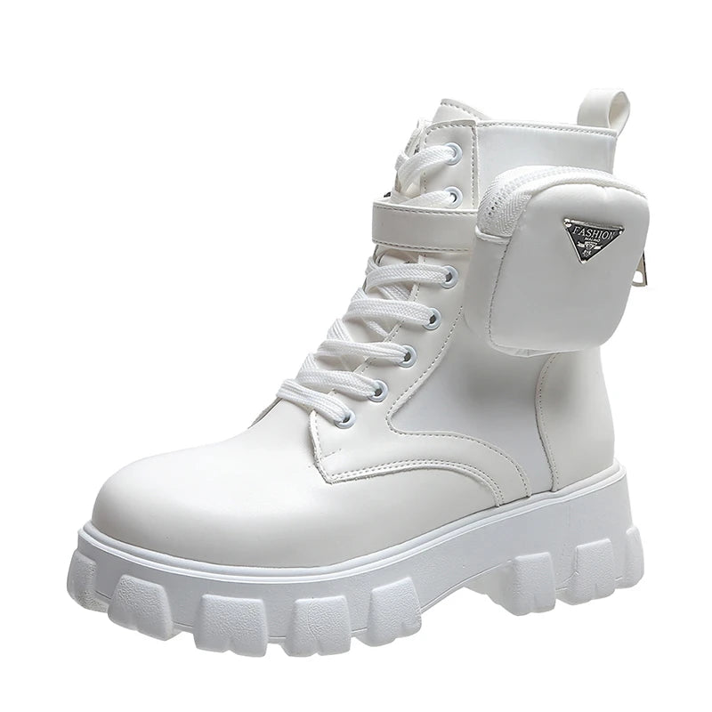 Platform New Women Boots Motorcycle Shoes Woman Leather Minimalist Classic Punk Female Goth Shoes Casual Boots Women Mary Jane