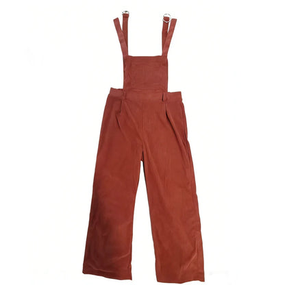 Women Casual Jumpsuit Corduroy Wide Shoulder Straps Button Detail Solid Color Relaxed Fit Autumn Winter Hand Wash Only