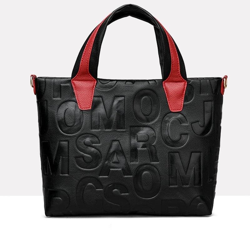 New Women's Large Capacity Contrast Color Handbag PU Leather Letter Embossed Ladies Shoulder Bag Designer Crossbody Bag