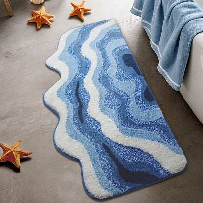 VIKAMA Ocean Style Bathroom Floor Mat Faux Cashmere Non-Slip And Easy To Clean For Bathroom Bedroom Bedside Floor Mats