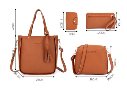 4Pcs/Set Shoulder Bag Large Capacity Crossbody Handbags Enhanced and Reinforced PU Leather Wallet Purse Crossbody Bags for Women