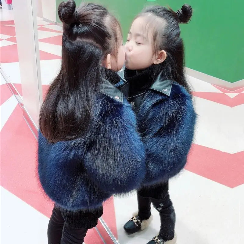 Girls Fur Coat Jacket Cotton Outwear Overcoat 2025 Stylish Warm Thicken Plus Velvet Winter Autumn Teenager Fuzzy Children's Clot