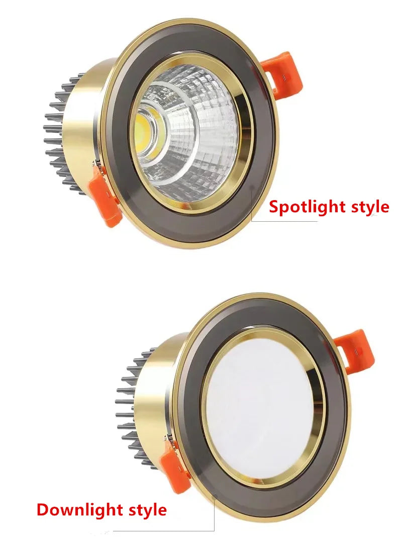Gold Electroplating Ultra-High Quality Recessed LED Downlights Dimmable 7W9W12W15W COB Ceiling Spotlights AC90~260V For Home Use