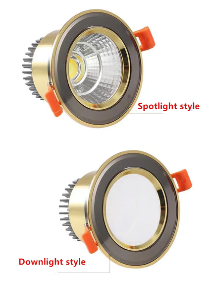 Gold Electroplating Ultra-High Quality Recessed LED Downlights Dimmable 7W9W12W15W COB Ceiling Spotlights AC90~260V For Home Use