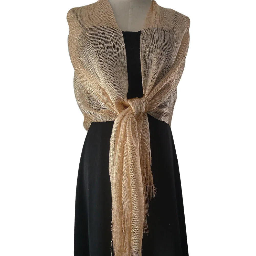 Metallic Silk Scarf Bridal Evening Gown Accessory For Women Wedding Party Prom Bridal Shawl Gold Silver Thread