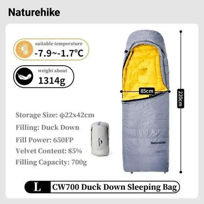 Naturehike CW700 Envelope Duck Down Sleeping Bag Winter Warm 650FP Down Sleeping Bag Camping Hiking Ultralight Sleeping Bag for Men & Women