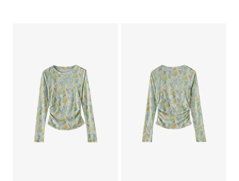TOYOUTH Women's Sheer Second Skin Base Layer Top 2026 Fall Slim Fit Mongolian Print Nomadic Style