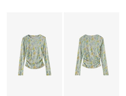 TOYOUTH Women's Sheer Second Skin Base Layer Top 2026 Fall Slim Fit Mongolian Print Nomadic Style