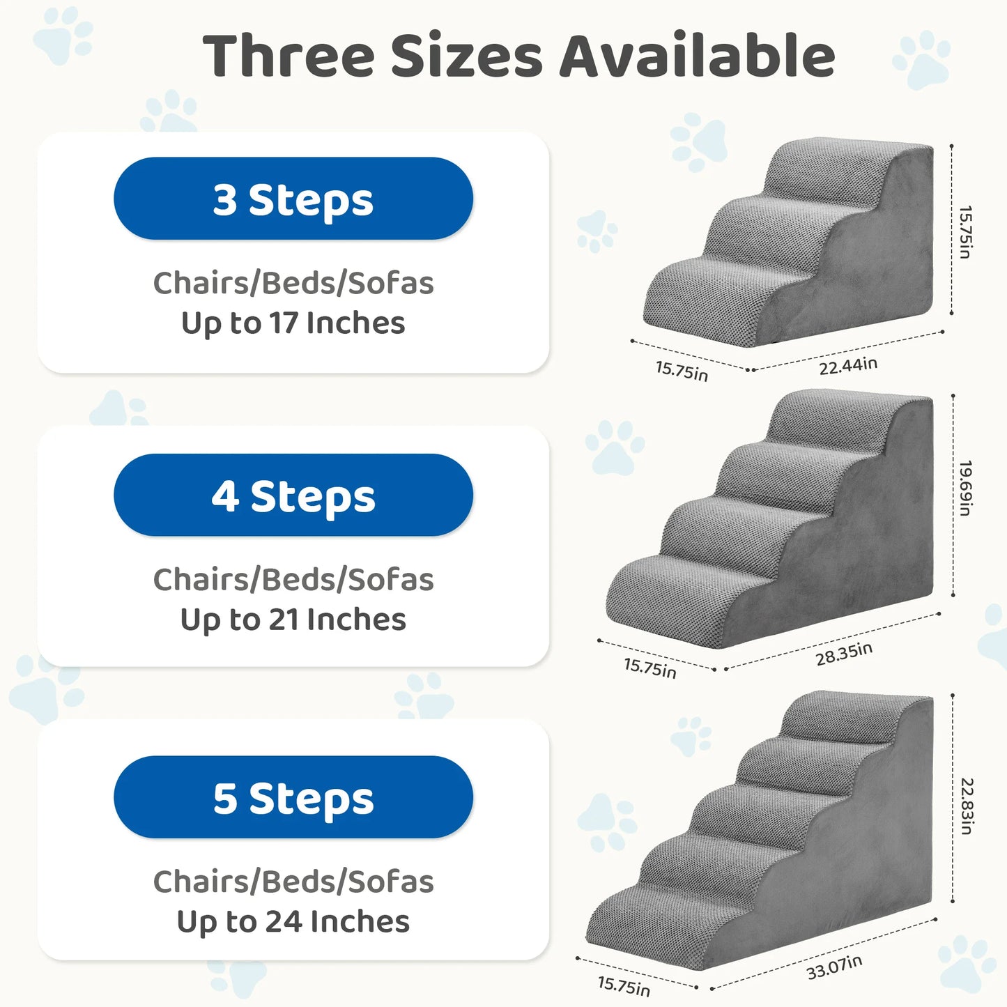 JHK 3-5 Step High-Density Foam Dog Stairs Ramp for Small Dogs Curved Pet Dog Steps Indoor Non-Slip Pet Ladder Ramp Stairs