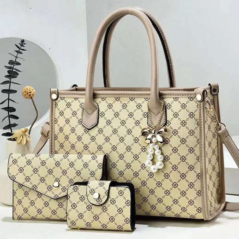 Luxury Bead string Handbags 3 Pieces set Women Bags Designer Tassel Purses Handbags Composite Messenger Female Bag