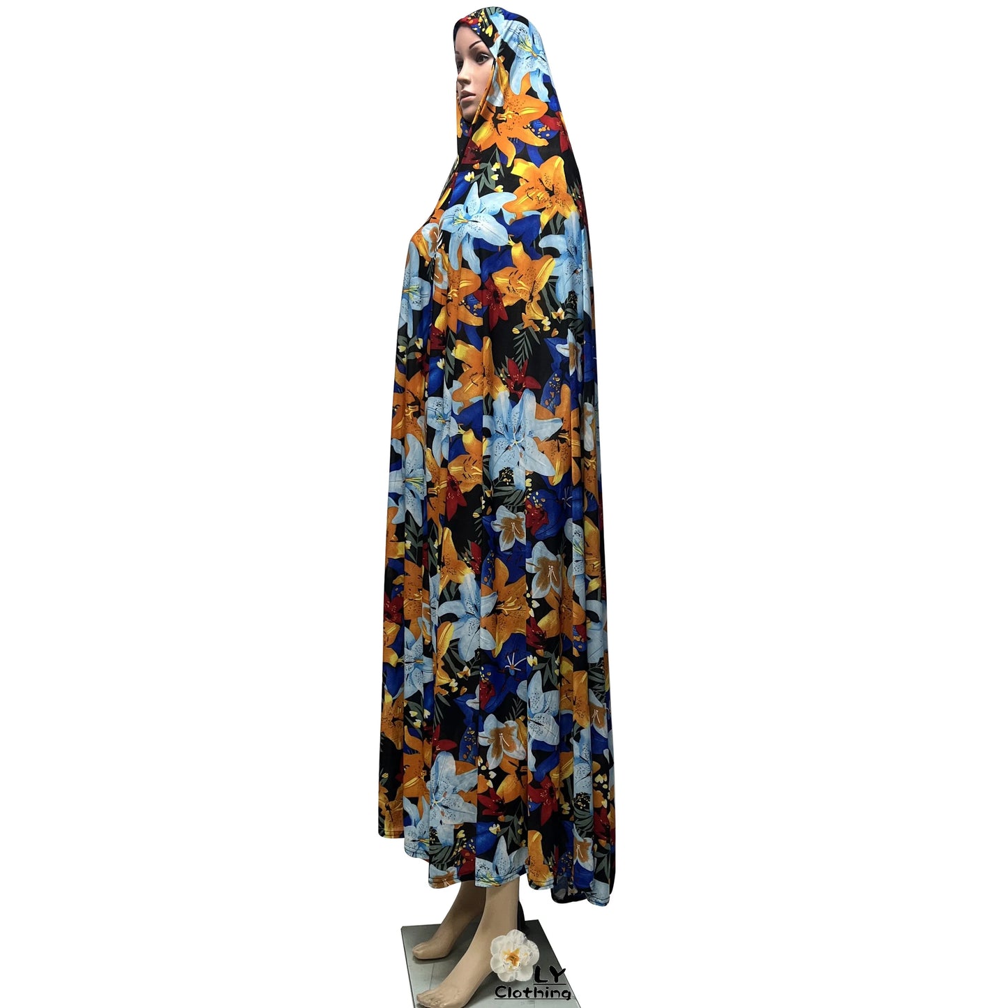 New Sleeveless Pullover Dress Women Prayer Garment Dubai Abaya Arab Jibab Flowers Print Loose Femme Khimar Kaftan Clothes 6XL