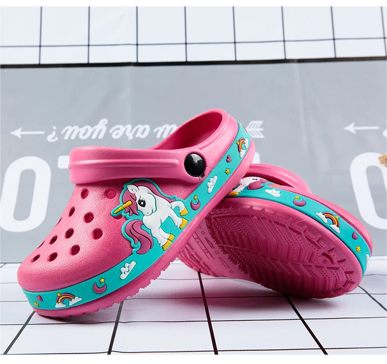 Children Shoes Baby Boys Slippers Cartoon Excavator Print Clogs Summer Breathable Soft Indoor Sports Boy Slippers