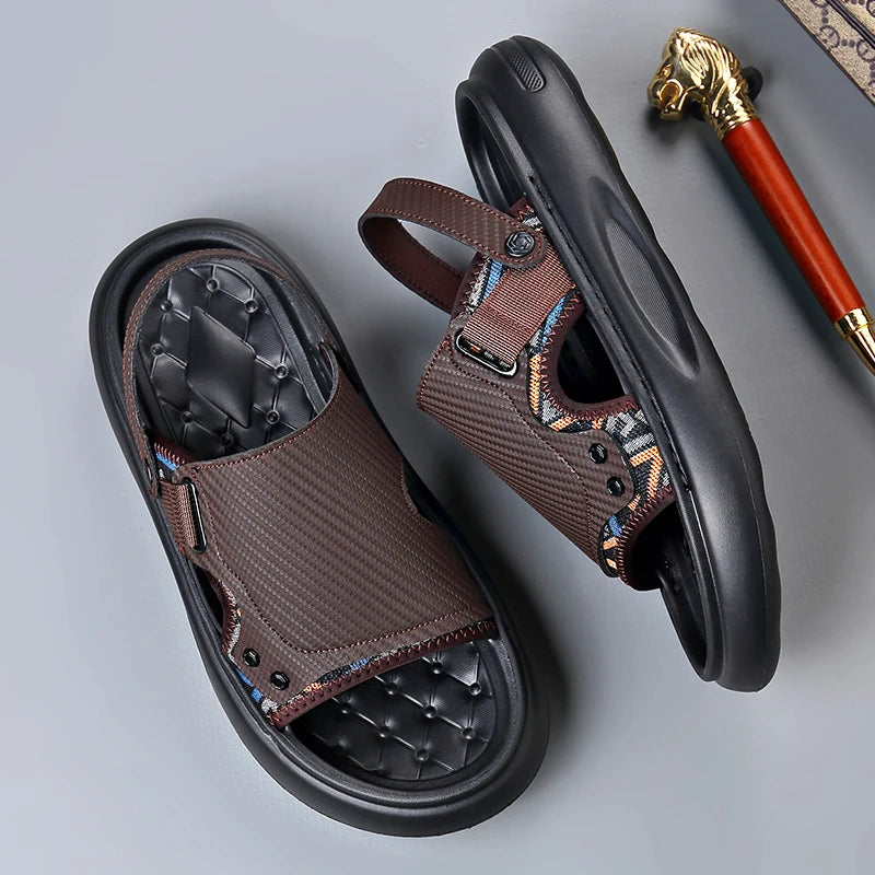 Men's Outdoor Two-Way Wear Slippers Summer Comfortable Slides Anti-Slip Soft-Soled Sandals Casual Breathable Male Beach Shoes