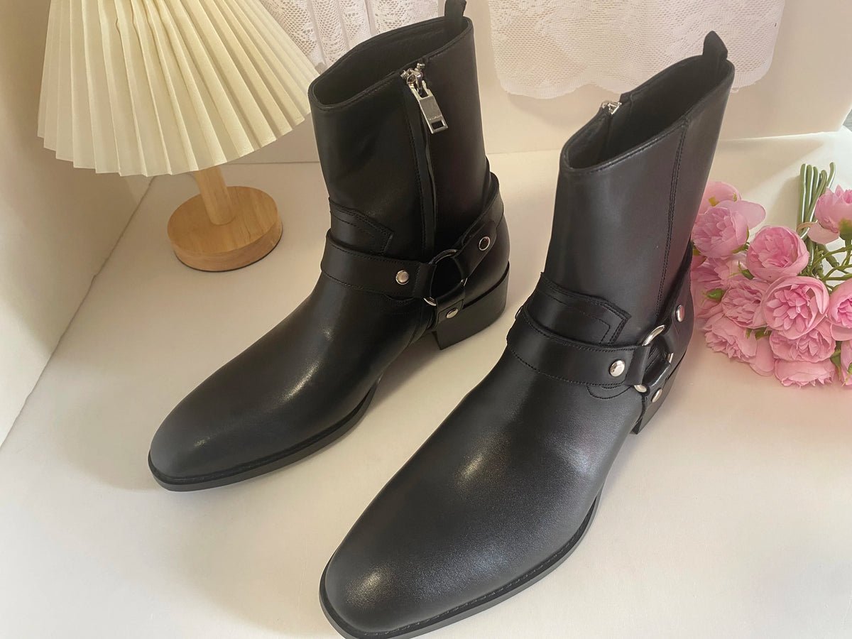 Brown Men Chelsea Boots Handmade High-quality Cow Suede Business Casual Square Toe Mid-heel Men Shoes Motorcycle Boots With Heel