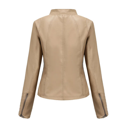 2026 Women's Bright Red V-neck Leather Jacket, Fashion Slim PU Coat, Black Short Outerwear Asia Size XS S M L XL XXL