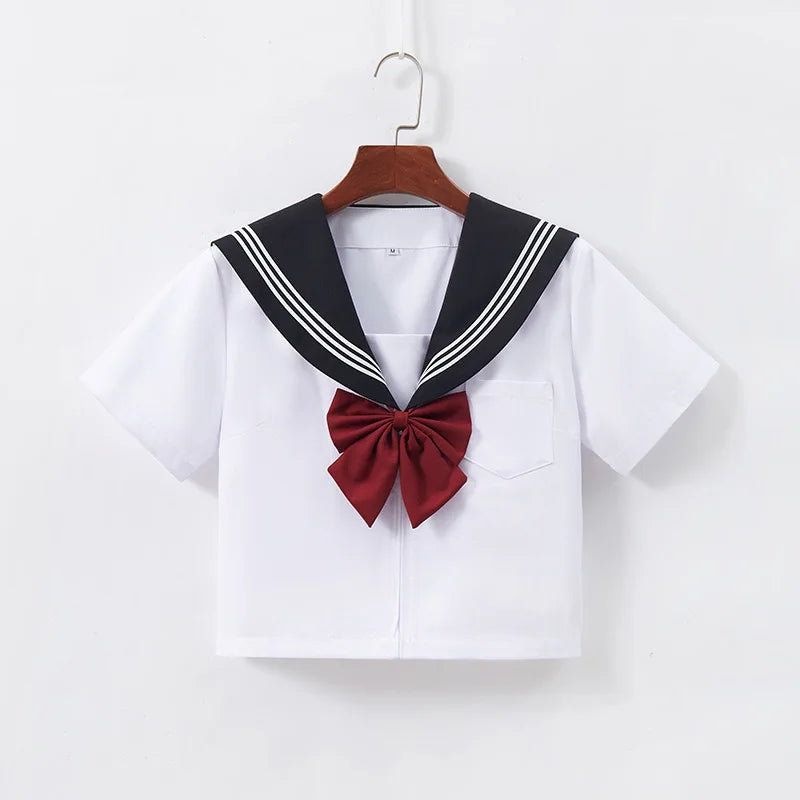 Japanese School Uniform Cute Girl Jk Suit Black Collar White Three-piece Suit Campus Sailor Suit Bow Long-sleeved Suit Uniform