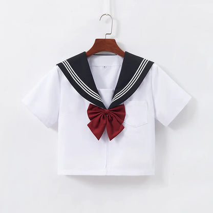 Japanese School Uniform Cute Girl Jk Suit Black Collar White Three-piece Suit Campus Sailor Suit Bow Long-sleeved Suit Uniform