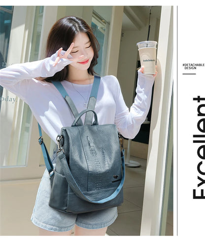 Women's Crocodile Pattern Backpack Leather School Bookbags for Girls Bagpack Large Capacity Designer Travel Rucksack Mochilas